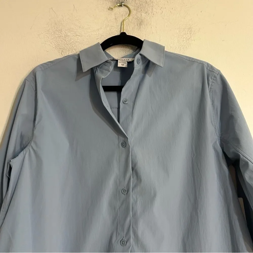 Athleta Midday Oversized Poplin Shirt Blue XS Office Stretch Utility Capsule